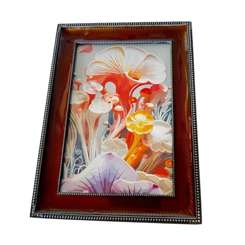 Faux Tortoise Shell Frame w Vertical Fluting Accented By Metallic Beading